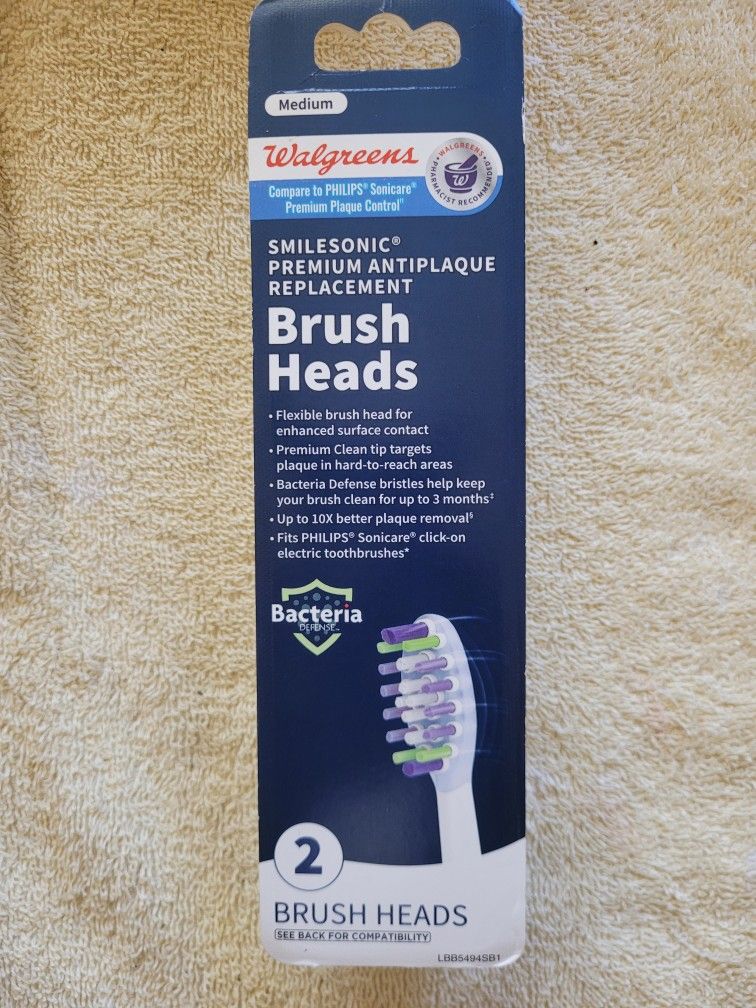 WALGREENS SMILESONIC PREMIUM ANTIPLAQUE REPLACEMENT BRUSH HEADS 2 PK