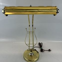 Vtg Musical Harp Lyre Shaped Brass Desk Piano Lamp 16" Tall