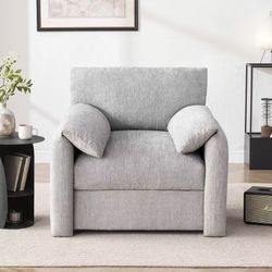 Chenille Oversized Armchair, 38.6'" Wide Accent Chairs for Living Room & Bedroom Modern Lounge Chair, Upholstered Mid-Century Reading Chair (LightGrey