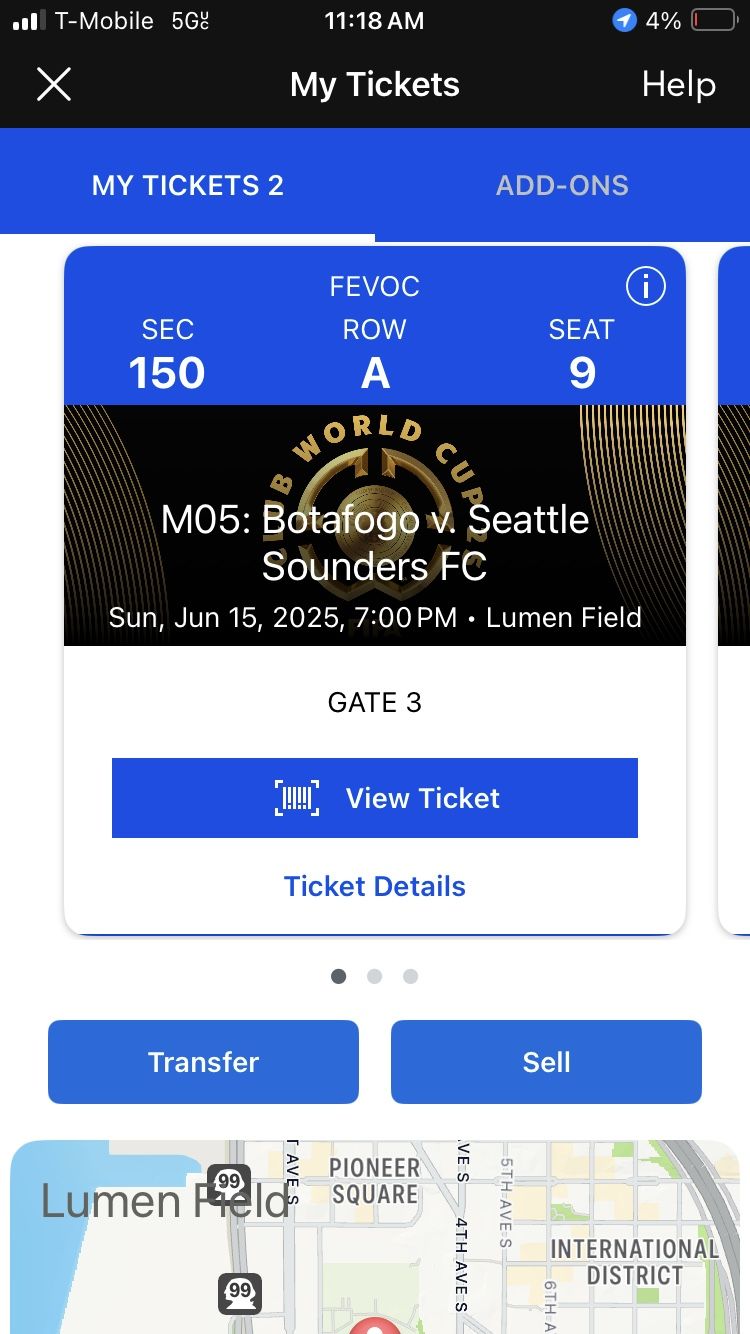 Sounders Tickets CWC. Front Row