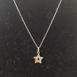 Sterling Silver 925 Star Pendant With CZ And Necklace 