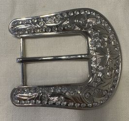 Large Silver Rhinestone Filled Western Belt Buckle