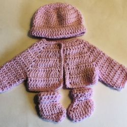 Baby Girls Light Pink Sweater Set Sizes 0-3M Years Hand Crochet