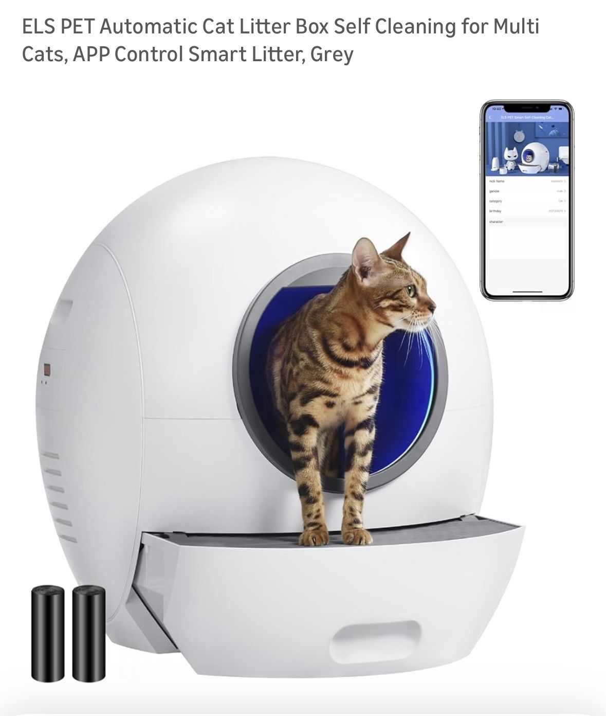ELS PET Automatic Cat Litter Box Self Cleaning for Multi Cats, APP Control Smart Litter