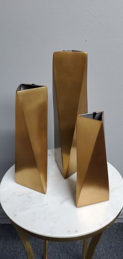 Bronze abstract geometric flower decorative vase - set of 3