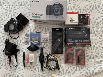 Canon 60d 18-135 kit, DSLR canon f2.8 28mm lens, and extras