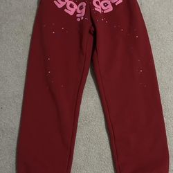Burgundy and pink sp5der sweatpants