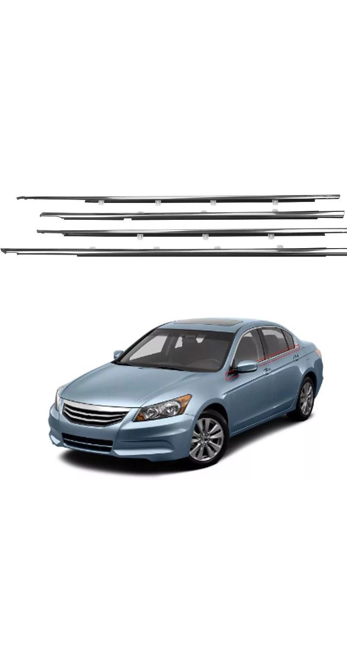 Fit For Accord 2008-2012 4PCS Chrome Weatherstrip Window Moulding Trim Seal Belt