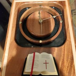 Wooden Church Clock With Bible On It