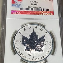 2013 1 Oz Pure . 999 Silver Canada NGC SP 69 Maple Leaf • Year: 2013 NGC grade

• Country: Canada

• Denomination: $5

• Metal: .9999 Fine Silver

• W