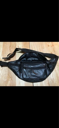 Black Leather Waist Bag Fanny Pack Crossbody Bag