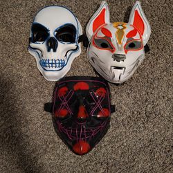 3 Light Up Masks Battery Operated 