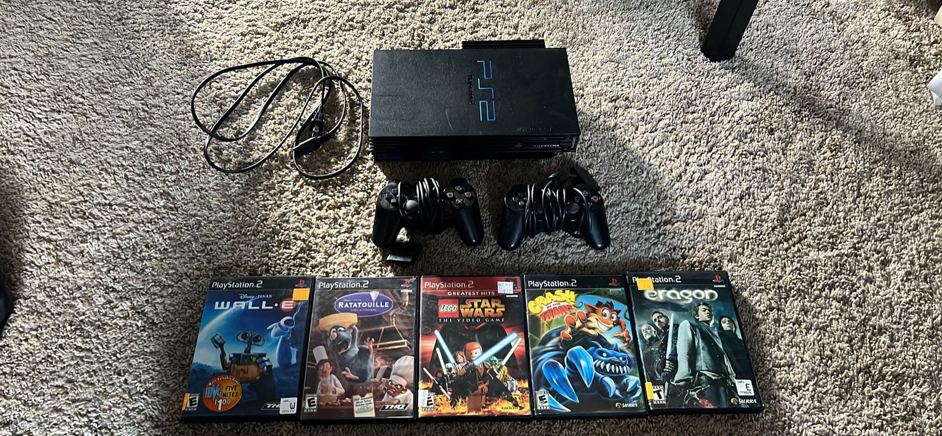 PS2 Console w/ 2 controllers & 5 games