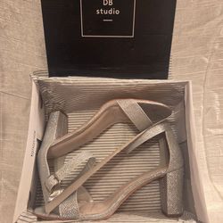 DB Studio Arywa Silver Glittery Ankle Strap Heels