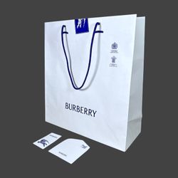 Burberry Large White Blue Logo Monogram Cardboard Shopping Bag 16x18x6”