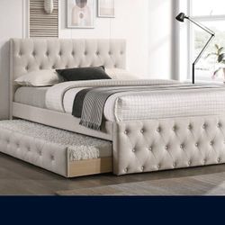 Full Twin Size Light Brown Trundle W Ortho Mattress