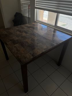 Solid Wood Dining/Game Table – Marble-Look Top