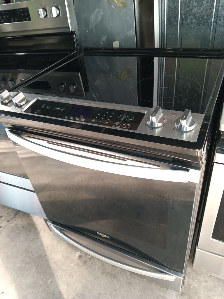 Whirlpool Slide In Glass Top Stove Stainless Steel Everything Works Good