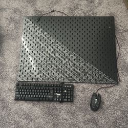 Keyboard And Mouse, With Holder That Hangs On Wall