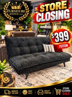 Black Tufted Fabric Futon Sofa
