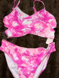 Pink and white tie-dye bikini