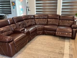 New Top Grain Real Leather 6 Pc Sectional Sofa With Three Power Recliners And Three Power Headrests