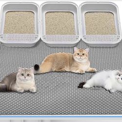 New Cat Litter Mat - Extra Large Cat Litter Mat Litter Trapping Mat 46"x26"-Honeycomb Double Layer Design,Urine and Water Proof Material,No Slip& No P