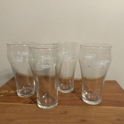 4-New COCA-COLA Clear Drinking Glass 16 oz White Letter Coke Logo Soda  Bell Top