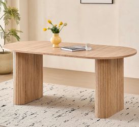 Oval Light Oak Dining Table with Fluted Pedestal Bases