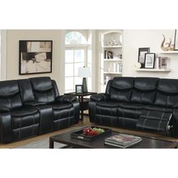New Reclining Couch  / Love Seat .  Black Leather .  Free Delivery !