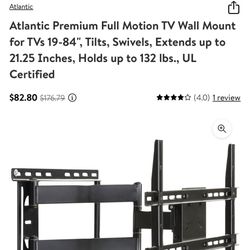 Atlantic Premium Full Motion TV Wall Mount for TVs 19-84", Tilts, Swivels, Extends up to 21.25 Inches, Holds up to 132 lbs., UL Certified 