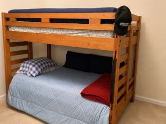 Solid Wood Twin Over Twin Bunk Beds with Like New Mattresses