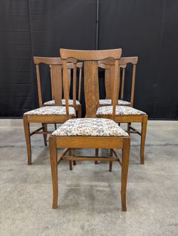 Set of Five Traditional Wooden Dining Chairs with Floral Upholstery