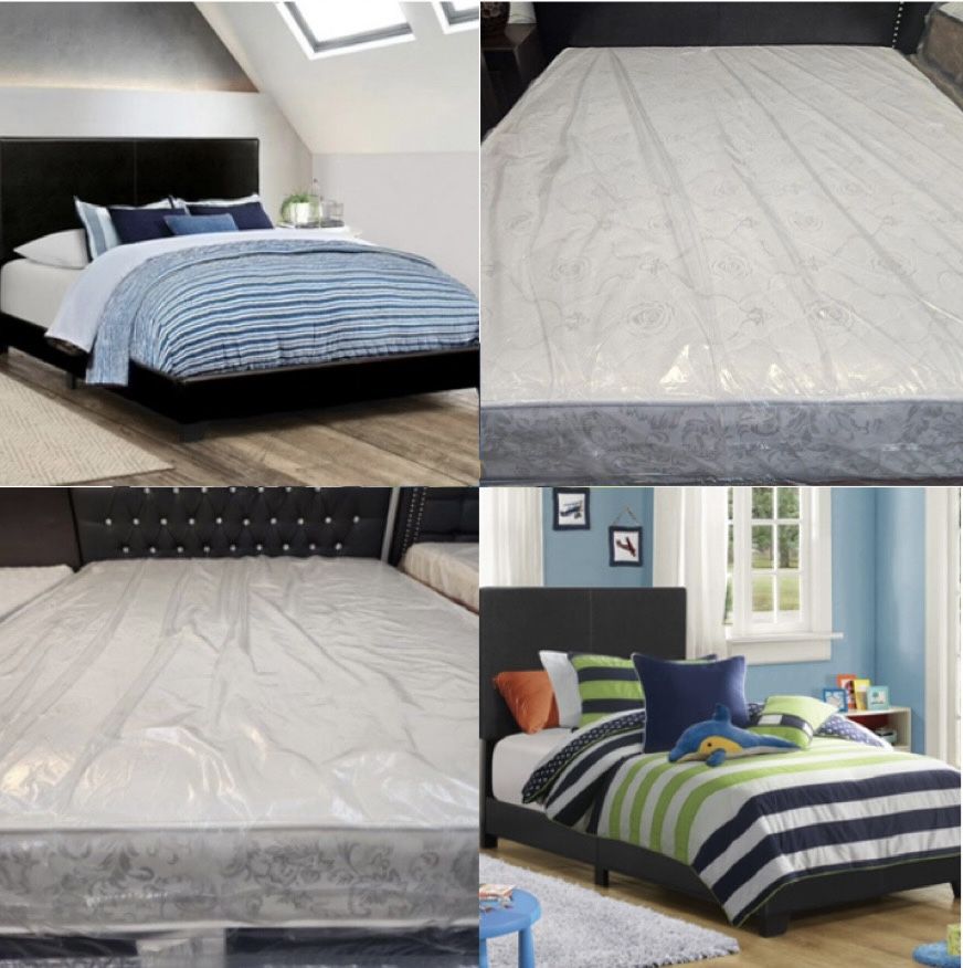 Brand New Bed Frame And Headboard With Brand New Mattress And Box Spring Included = King $390, Queen $330, Full $320, Twin $280 