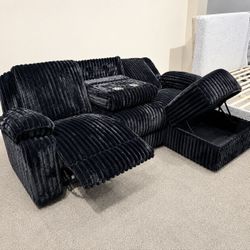 Corduroy RHF Power Recliner Sectional Sofa & Storage Chaise w/ USB + Drop Down Tray