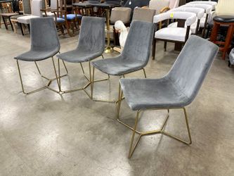 WEST ELM Dark Grey Micro Velvet Slope Dining Chair with Geometric Gold Tone Base (Set of 4)