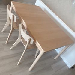 Dining Table Ikea RÖNNINGE desk and 2 chair set shelf natural mid century rattan cane oak