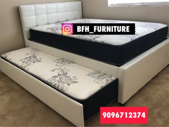 Full/Twin White Trundle Beds w. Orthopedic Mattresses Included 