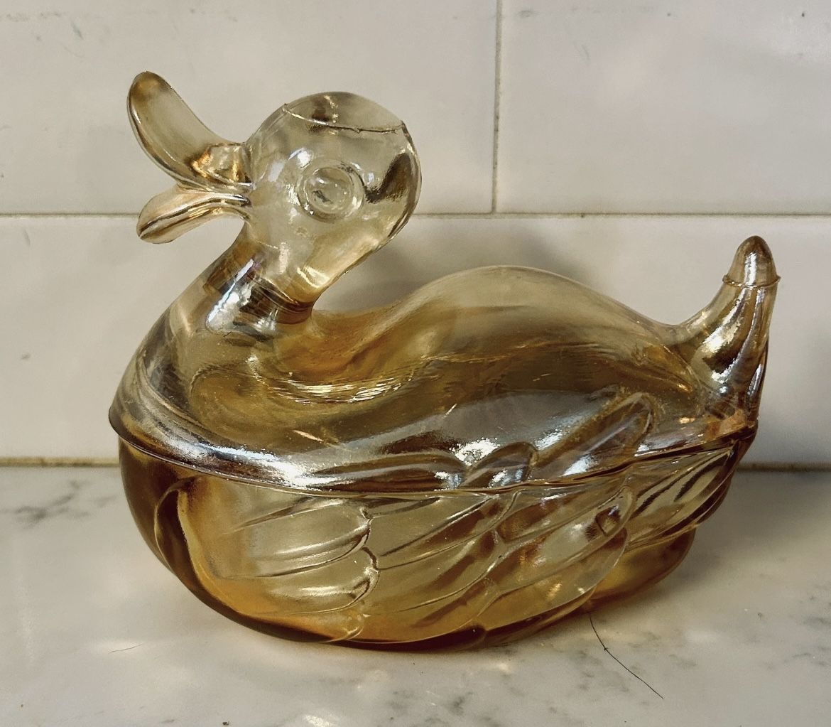 Carnival Glass Marigold Iridescent Duck Dish