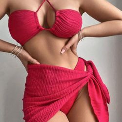 Swim Summer Beach Women's Texture Ha Iter Neck Bikini Set