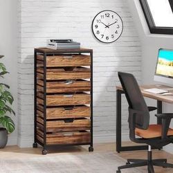 New 7 Drawer Chest, Storage Dresser Cabinet with Wheels, Industrial Storage Organizer Rustic Brown
