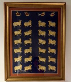 Golden Rhythm: Modern Cow Grid Art