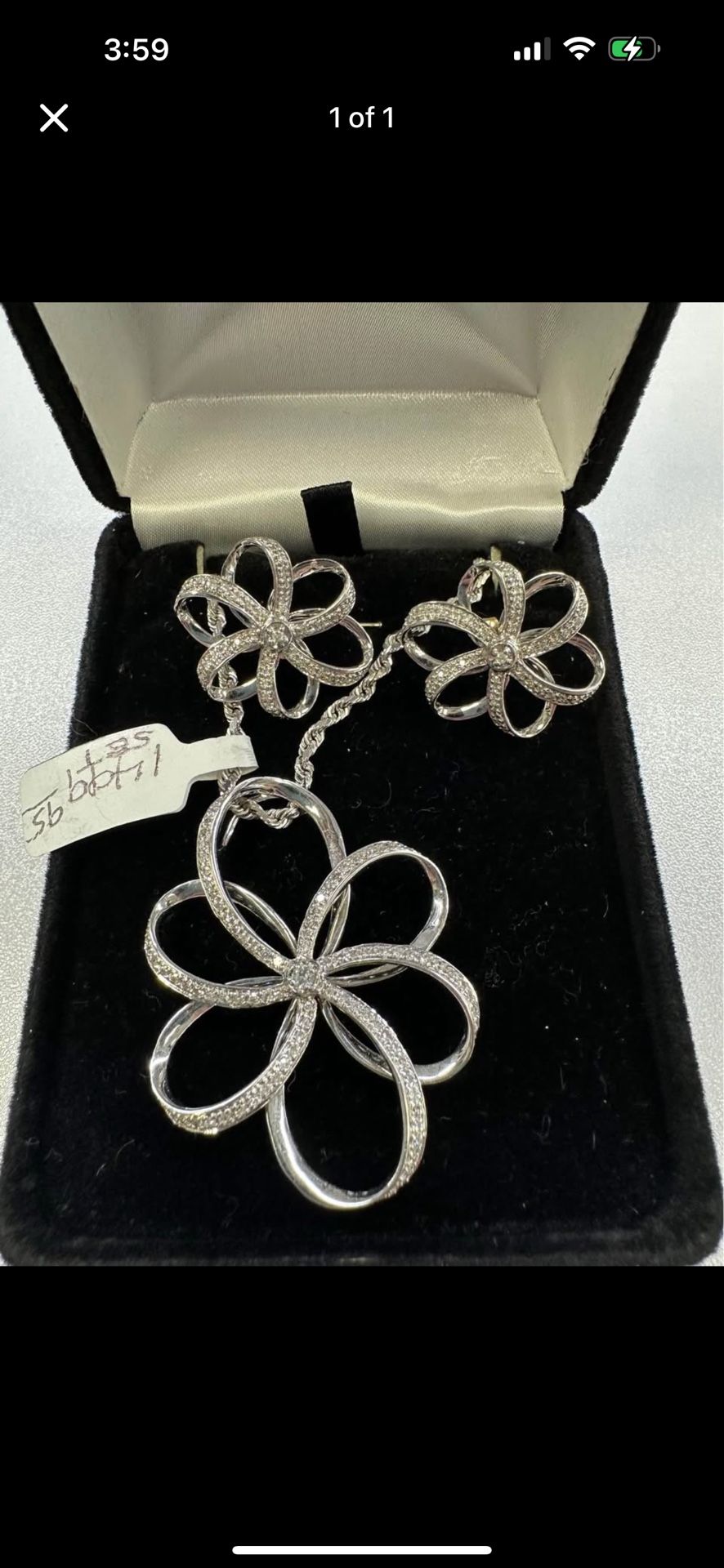 14k white gold and diamond necklace & earring set!