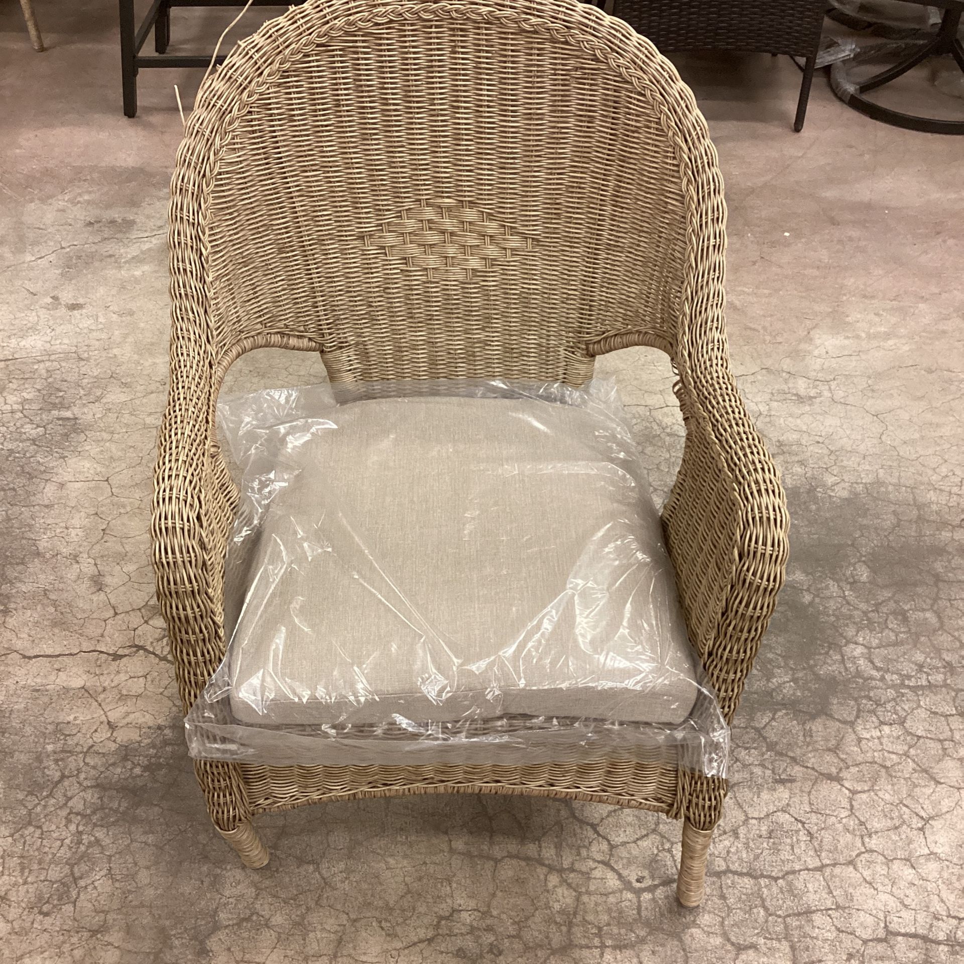 Hampton Bay Rosemont Light Brown Steel Wicker Stackable Outdoor Patio Lounge Chair with Putty Tan Cushion