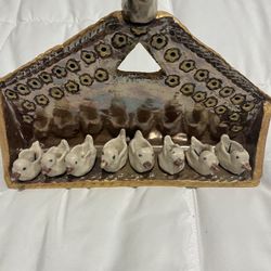 Vintage Ceramic Menorah 9 Bird beautiful Decor approx H7.5”W10.5”