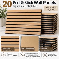 20 Peel & Stick Light Oak + Black Felt Wall Panels
