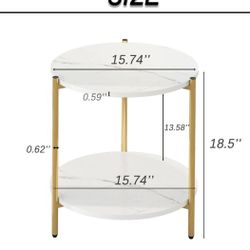 2-Tier Round Coffee Table  with Open Storage Shelf, White Wooden Table Top
Gold Metal Frame 2 For 50$