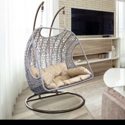 Double Egg Swing Chair with Stand Indoor Oversized Egg Chair 2 Person Outdoor Large Hanging Chair
