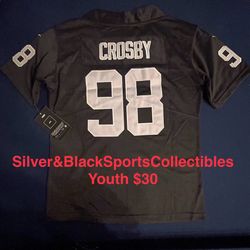 YOUTH LAS VEGAS RAIDERS MAXX CROSBY STITCHED JERSEY SMALL UP TO LARGE
