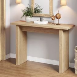 Fluted Entryway Console Table, Wooden Rectangular Sofa Table for Entrance, Narrow Wood Entryway Small Long Entry Table for Hallway, Living Room (Natur
